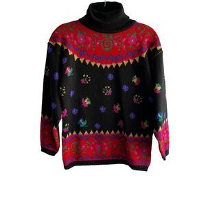 IVY Women's Vintage Style Floral Turtle Neck Knit Sweater